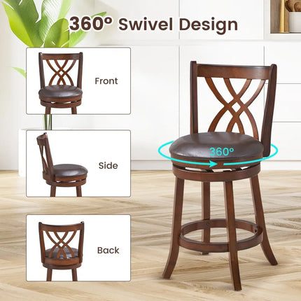 360Â° Swivel Counter Height Chairs with PU Leather Cushioned Seat and Footrests-26 inches Costway