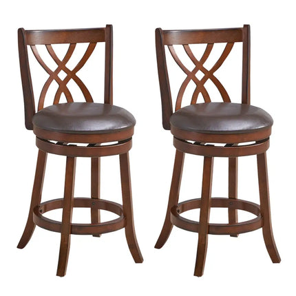 360Â° Swivel Counter Height Chairs with PU Leather Cushioned Seat and Footrests-26 inches Costway