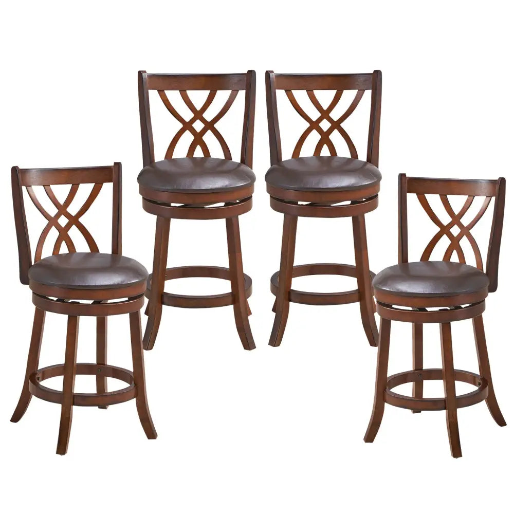 360Â° Swivel Counter Height Chairs with PU Leather Cushioned Seat and Footrests-26 inches Costway
