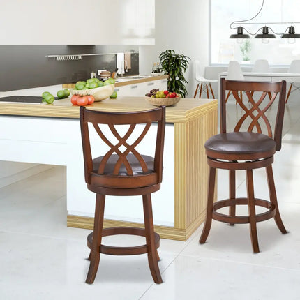 360Â° Swivel Counter Height Chairs with PU Leather Cushioned Seat and Footrests-26 inches Costway
