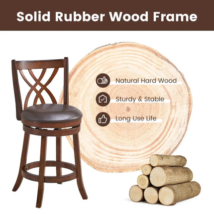 360Â° Swivel Counter Height Chairs with PU Leather Cushioned Seat and Footrests-26 inches Costway