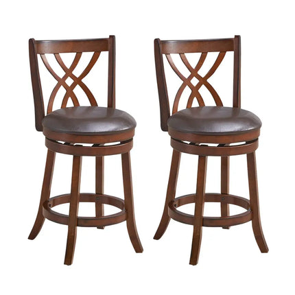 360Â° Swivel Counter Height Chairs with PU Leather Cushioned Seat and Footrests-26 inches Costway