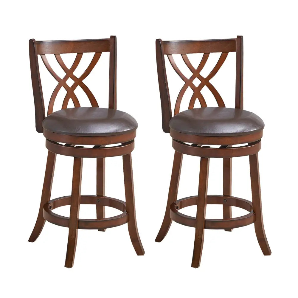 360Â° Swivel Counter Height Chairs with PU Leather Cushioned Seat and Footrests-26 inches Costway