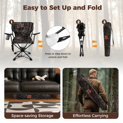 360Â° Swivel Hunting Chair Portable Foldable Hunting Chair with Mesh Cup Holder and Storage Pockets-Camouflage