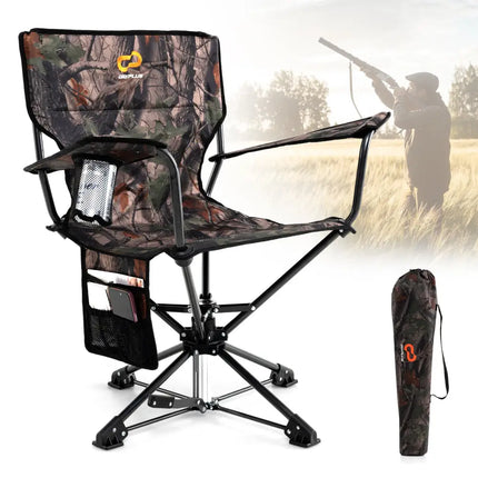 360Â° Swivel Hunting Chair Portable Foldable Hunting Chair with Mesh Cup Holder and Storage Pockets-Camouflage