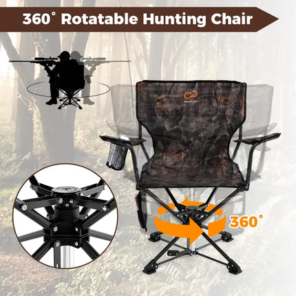 360Â° Swivel Hunting Chair Portable Foldable Hunting Chair with Mesh Cup Holder and Storage Pockets-Camouflage