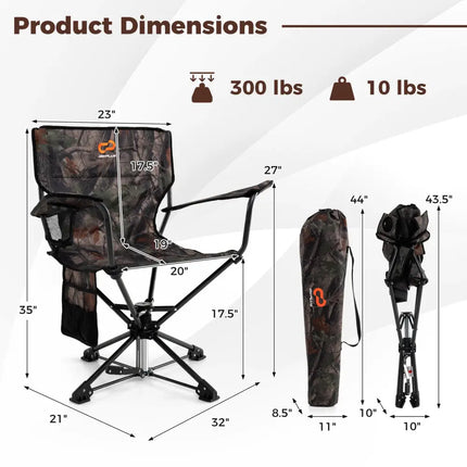 360Â° Swivel Hunting Chair Portable Foldable Hunting Chair with Mesh Cup Holder and Storage Pockets-Camouflage