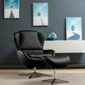 360Â° Swivel Leather Lounge Chair with Ottoman and Aluminum Alloy Base-Black - Black - Accent Chairs