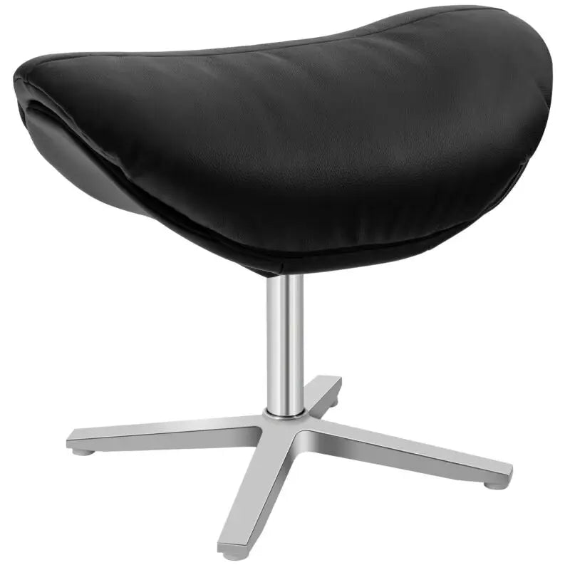 360Â° Swivel Leather Lounge Chair with Ottoman and Aluminum Alloy Base-Black - Black - Accent Chairs