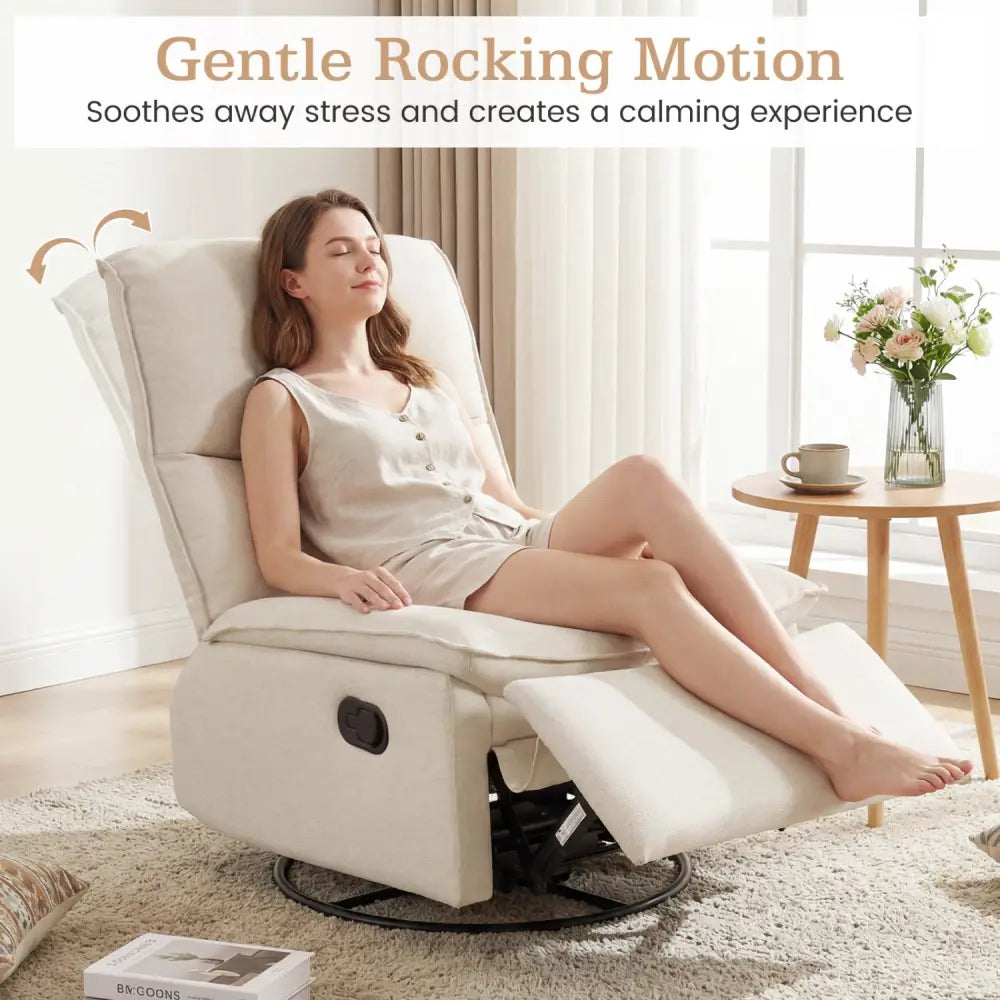 360Â° Swivel Rocking Chair with Cushioned Back for Living Room-Beige - Beige - Recliners