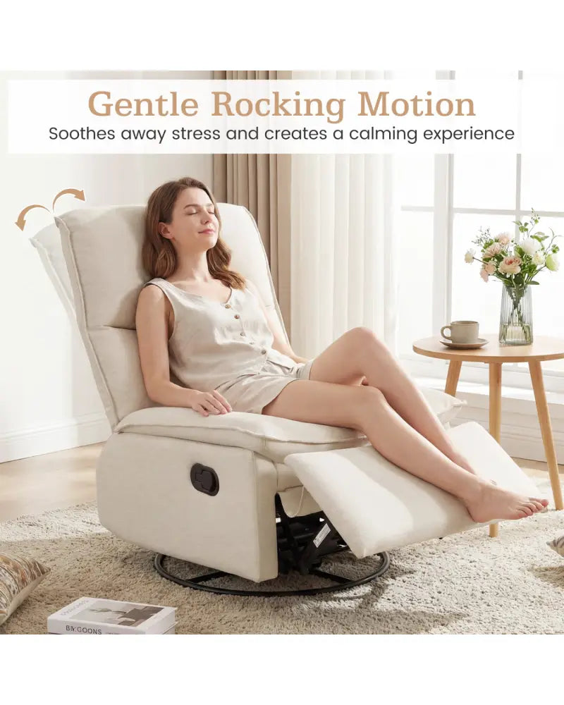 360Â° Swivel Rocking Chair with Cushioned Back for Living Room-Beige - Beige - Recliners
