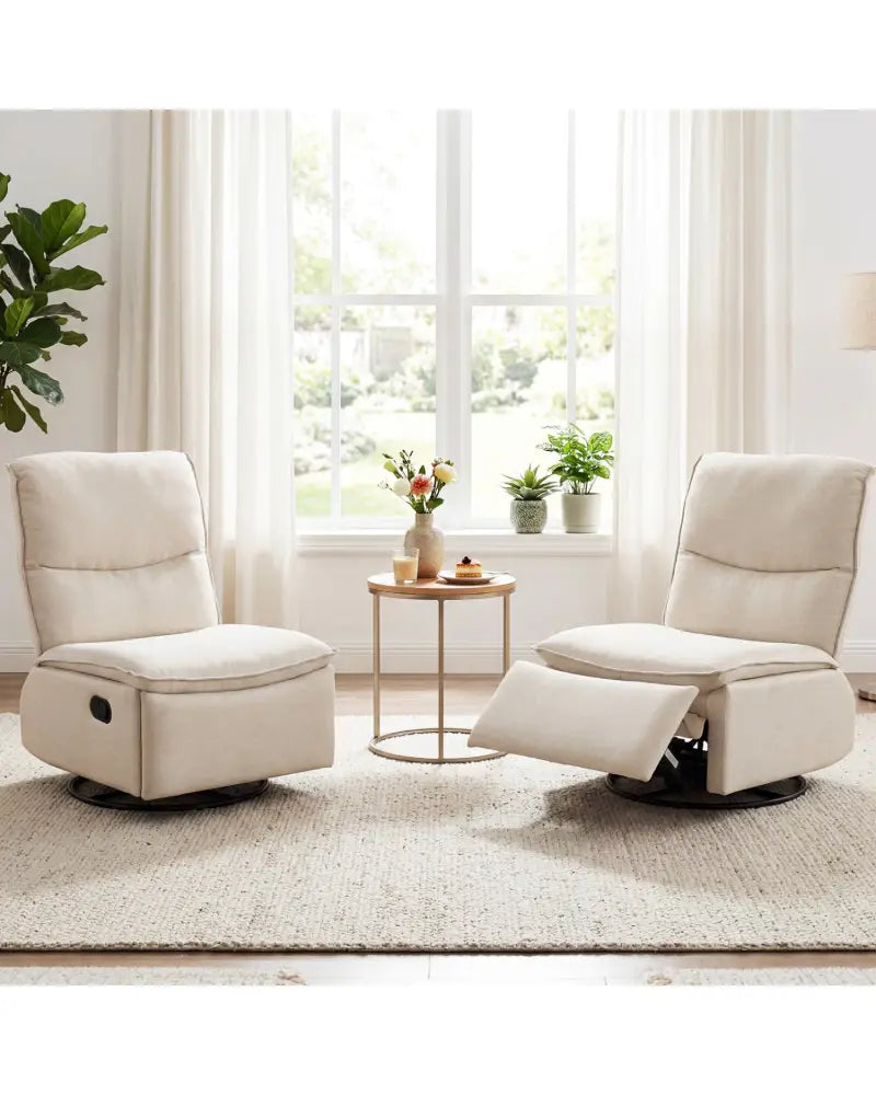 360Â° Swivel Rocking Chair with Cushioned Back for Living Room-Beige - Beige - Recliners