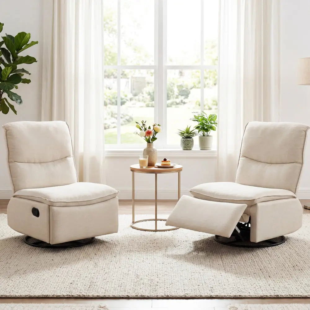 360Â° Swivel Rocking Chair with Cushioned Back for Living Room-Beige - Beige - Recliners