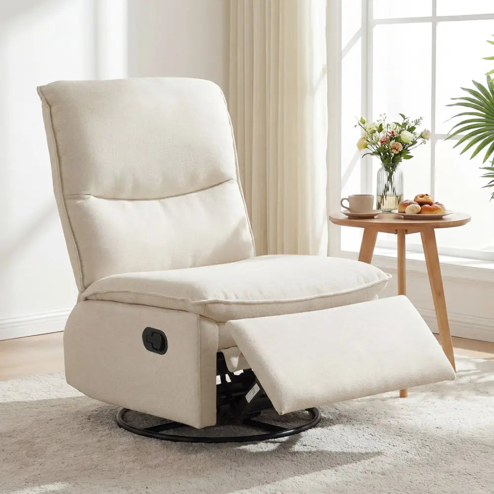 360Â° Swivel Rocking Chair with Cushioned Back for Living Room-Beige - Beige - Recliners
