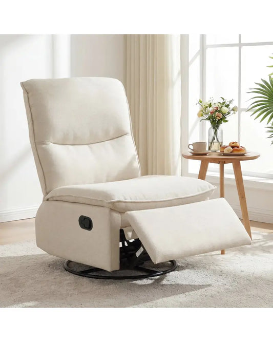 360Â° Swivel Rocking Chair with Cushioned Back for Living Room-Beige - Beige - Recliners