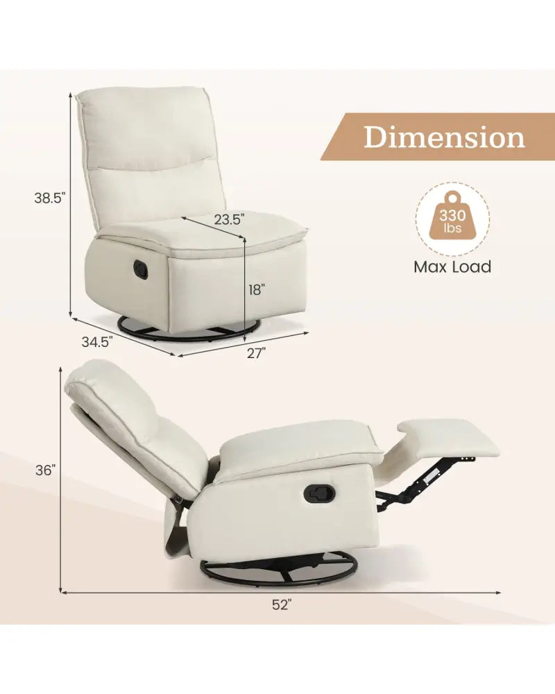360Â° Swivel Rocking Chair with Cushioned Back for Living Room-Beige - Beige - Recliners