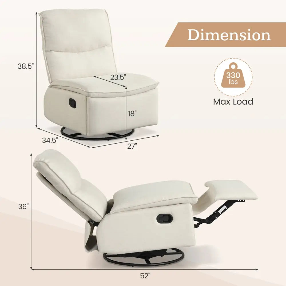 360Â° Swivel Rocking Chair with Cushioned Back for Living Room-Beige - Beige - Recliners