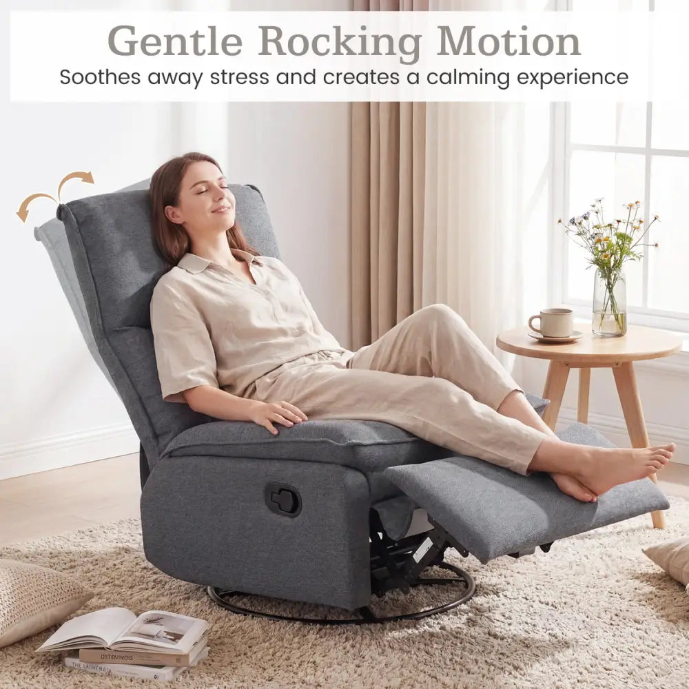 360Â° Swivel Rocking Chair with Cushioned Back for Living Room-Gray - Gray - Recliners
