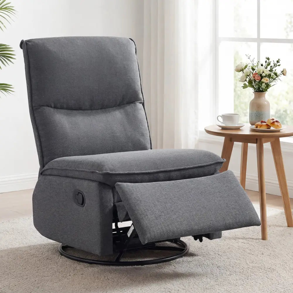 360Â° Swivel Rocking Chair with Cushioned Back for Living Room-Gray - Gray - Recliners
