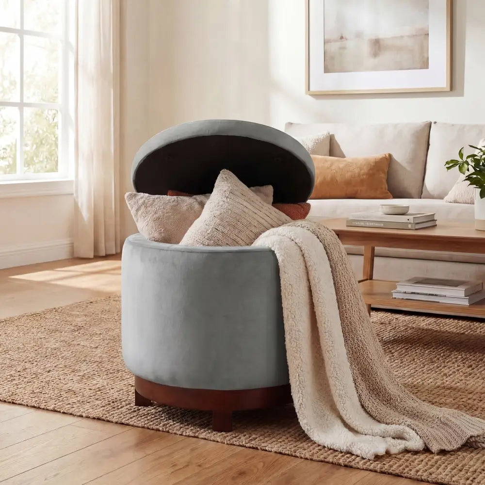 360Â° Swivel Velvet Foot Rest with Hidden Storage for Living Room-Gray - Gray - Ottomans