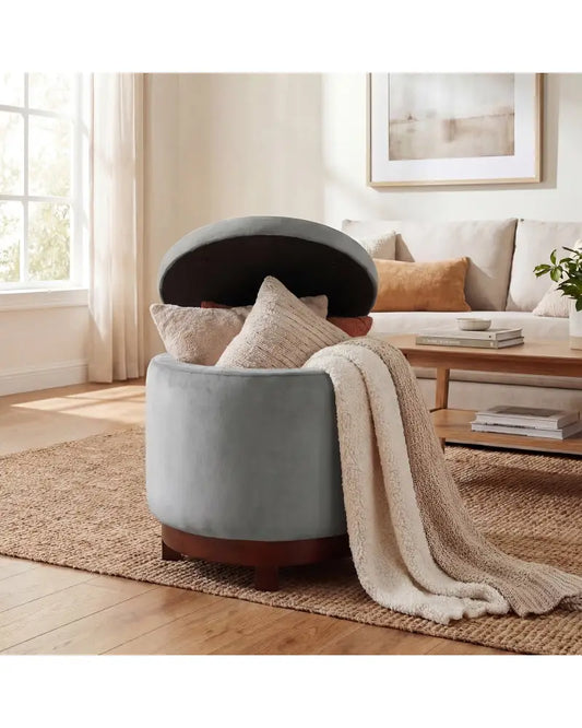 360Â° Swivel Velvet Foot Rest with Hidden Storage for Living Room-Gray - Gray - Ottomans
