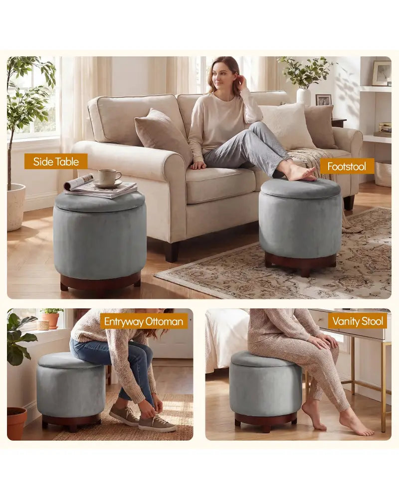 360Â° Swivel Velvet Foot Rest with Hidden Storage for Living Room-Gray - Gray - Ottomans