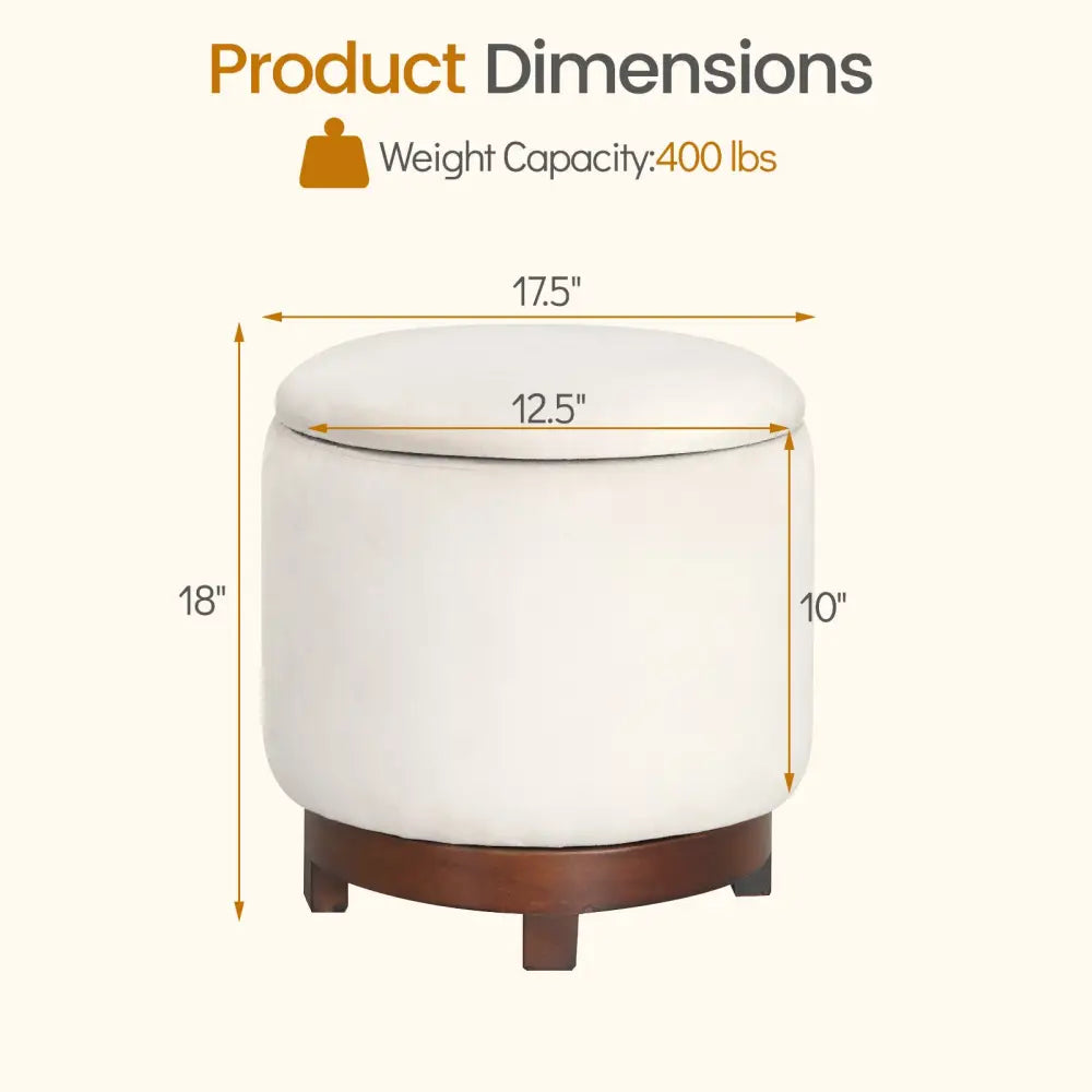 360Â° Swivel Velvet Foot Rest with Hidden Storage for Living Room-Beige - White - Ottomans