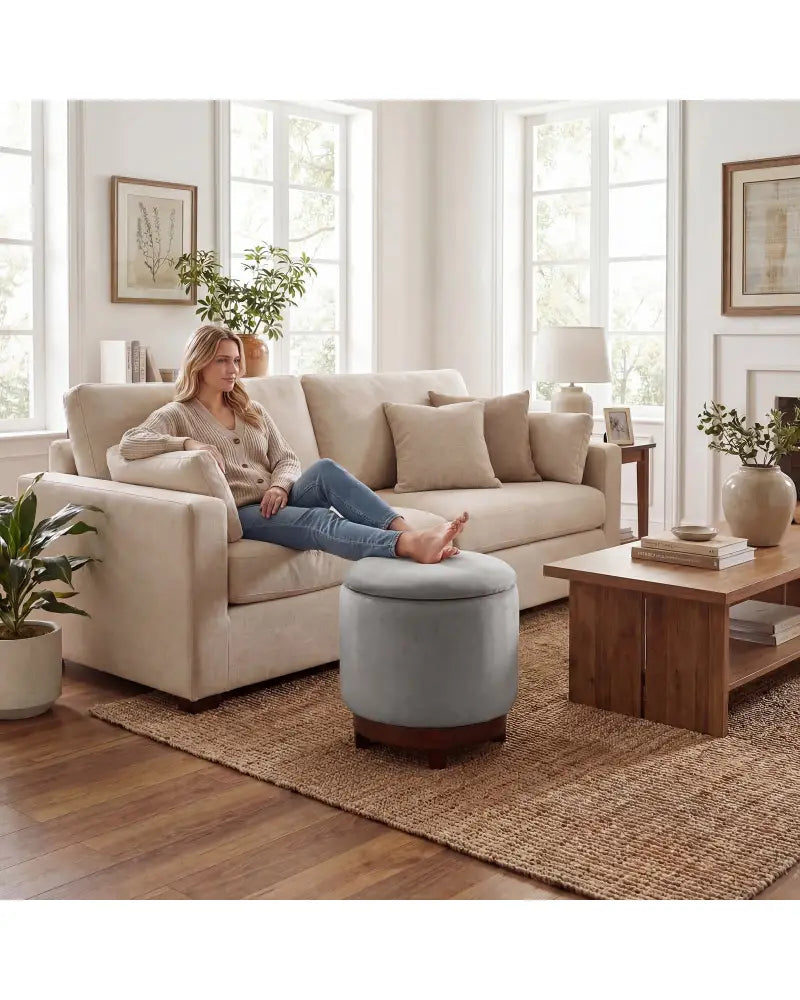 360Â° Swivel Velvet Foot Rest with Hidden Storage for Living Room-Gray - Gray - Ottomans