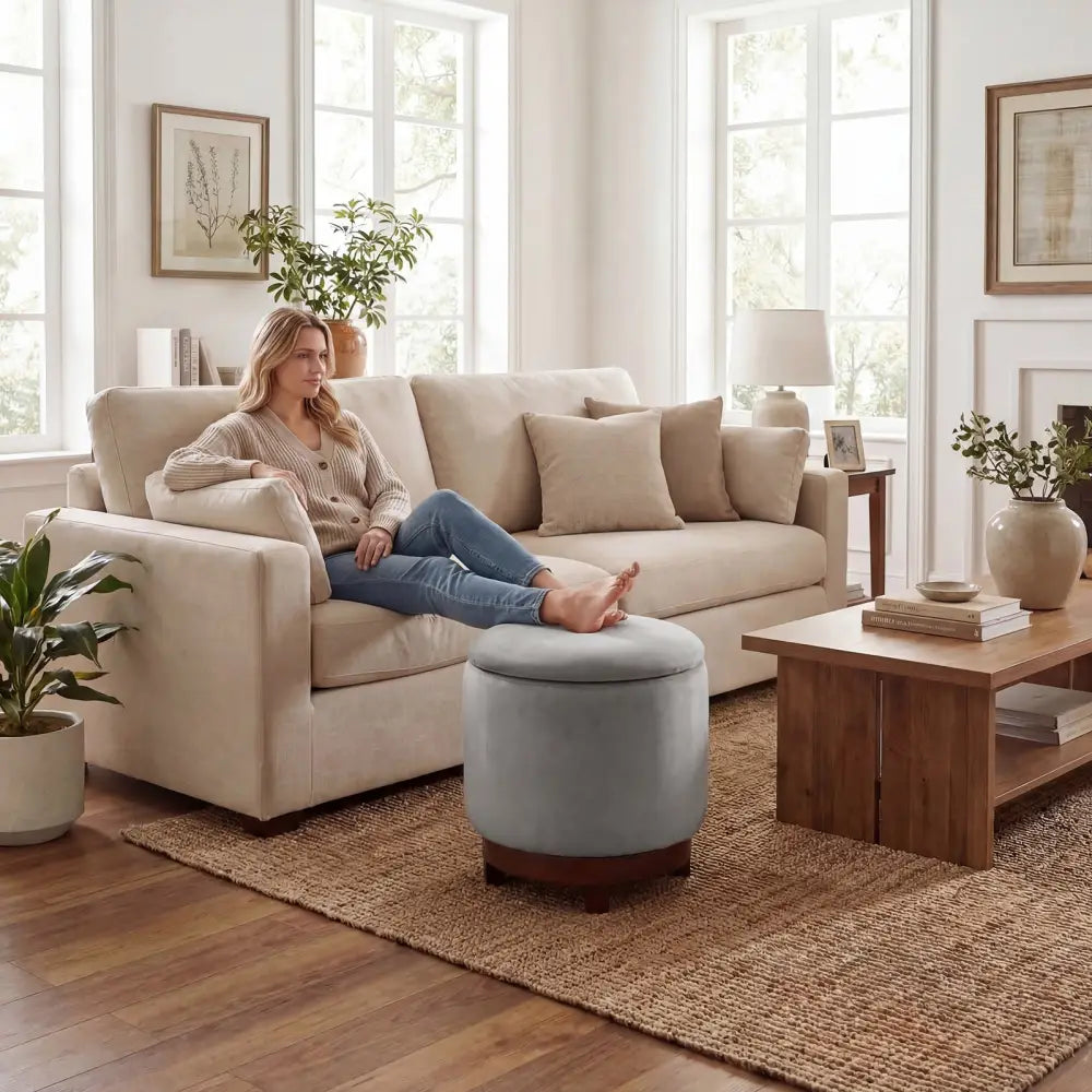 360Â° Swivel Velvet Foot Rest with Hidden Storage for Living Room-Gray - Gray - Ottomans