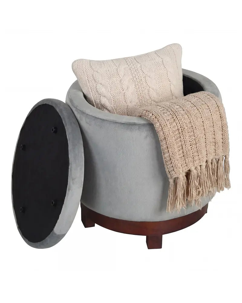 360Â° Swivel Velvet Foot Rest with Hidden Storage for Living Room-Gray - Gray - Ottomans