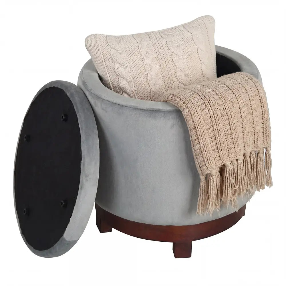 360Â° Swivel Velvet Foot Rest with Hidden Storage for Living Room-Gray - Gray - Ottomans