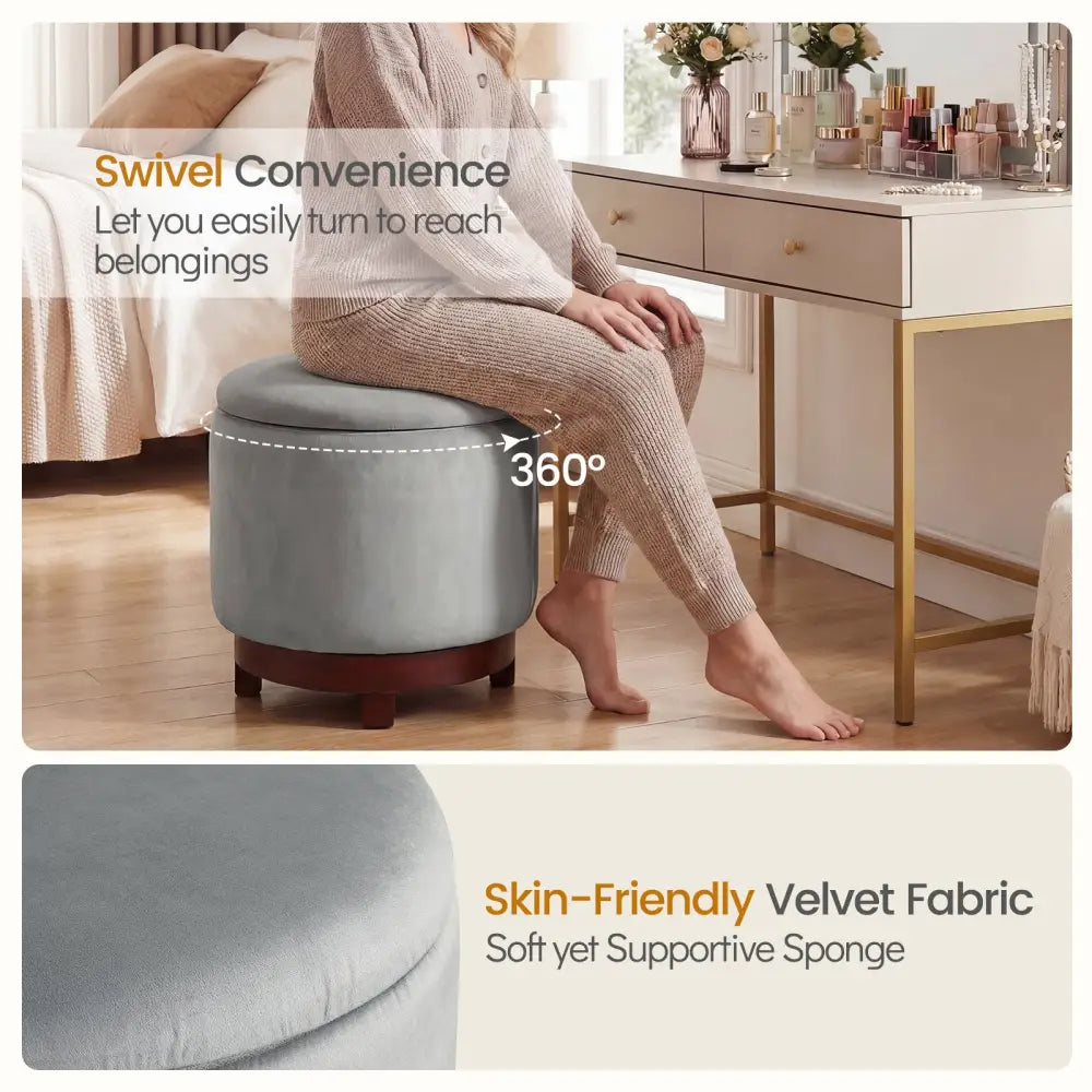 360Â° Swivel Velvet Foot Rest with Hidden Storage for Living Room-Gray - Gray - Ottomans