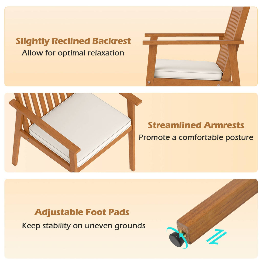 2 Pieces Patio Dining Chairs Outdoor Acacia Wood Chairs with Removable Padded Cushion-Natural