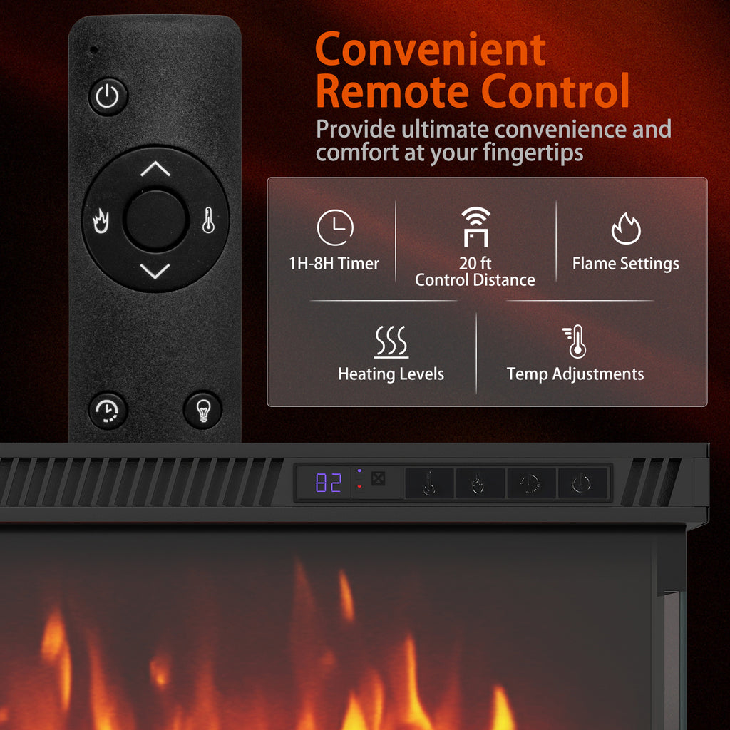 36/40/50/60 Inch Wide 3-Sided Electric Fireplace Insert with Remote Control and 12 Flame Colors-60 inch