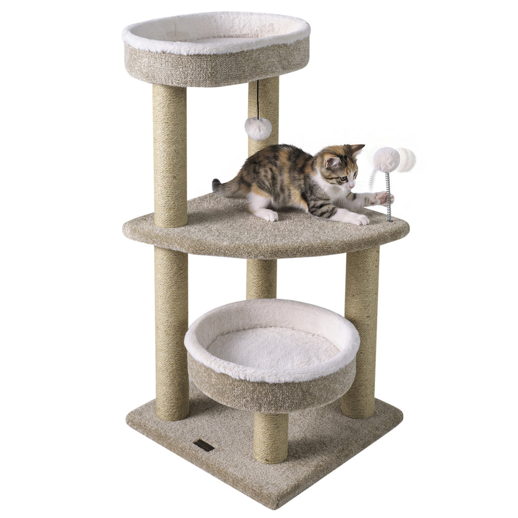 36" Carpeted Cat Tree with Plush Perches  Scratching Posts and Dangling Ball
