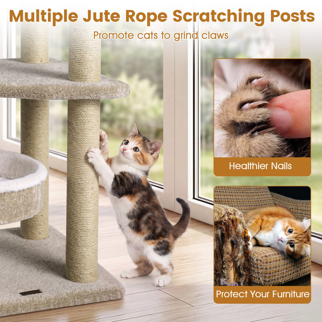 36" Carpeted Cat Tree with Plush Perches  Scratching Posts and Dangling Ball