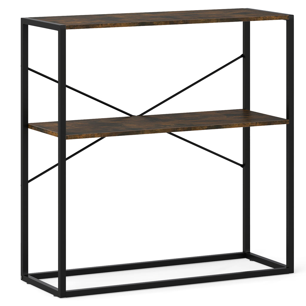 36" Console Table 2-Tier Entryway Table with Wooden Open Shelves and Metal Frame-Rustic Brown