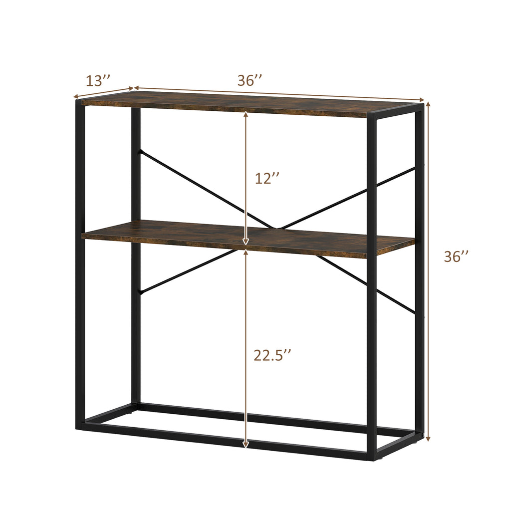 36" Console Table 2-Tier Entryway Table with Wooden Open Shelves and Metal Frame-Rustic Brown