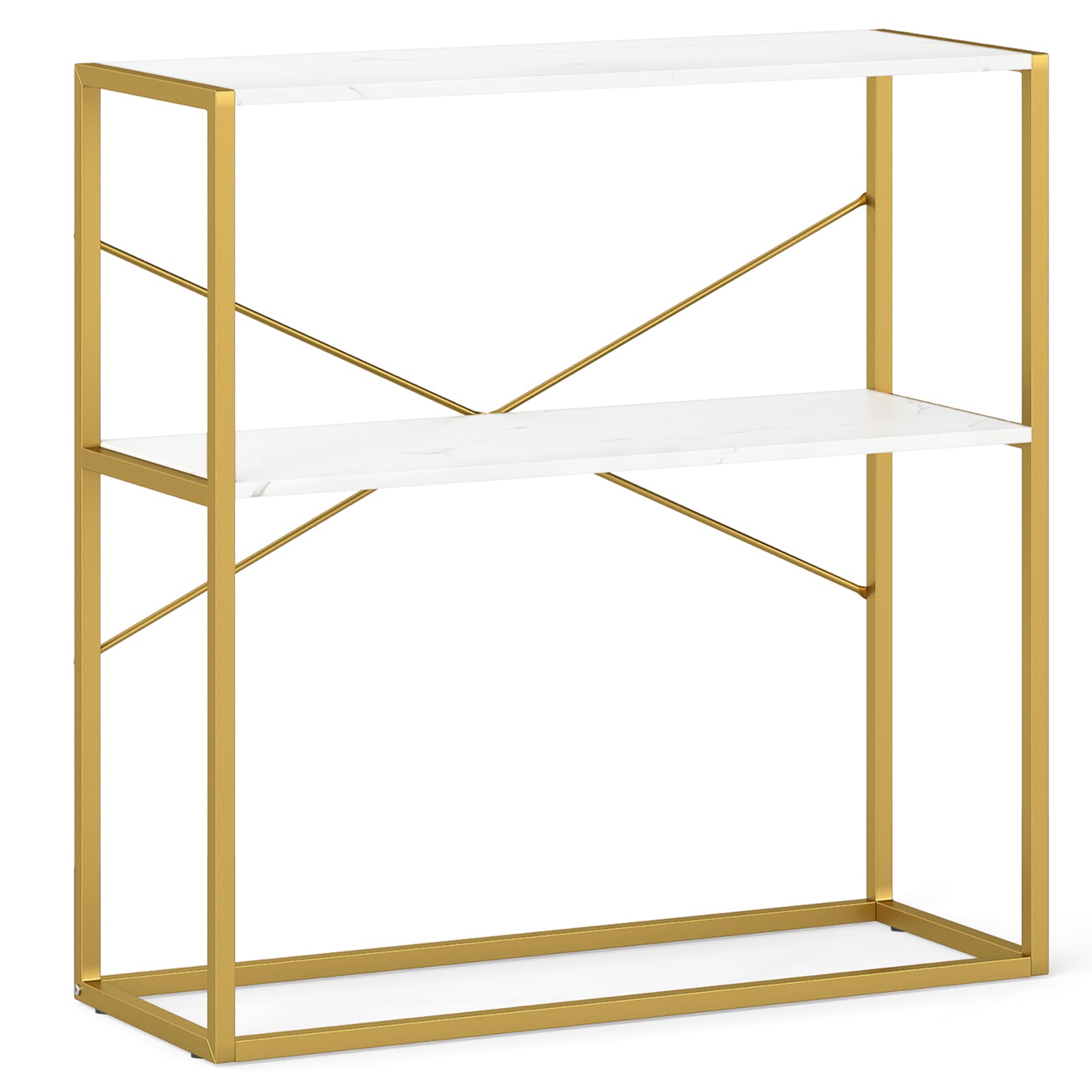 36" Console Table 2-Tier Entryway Table with Wooden Open Shelves and Metal Frame-White