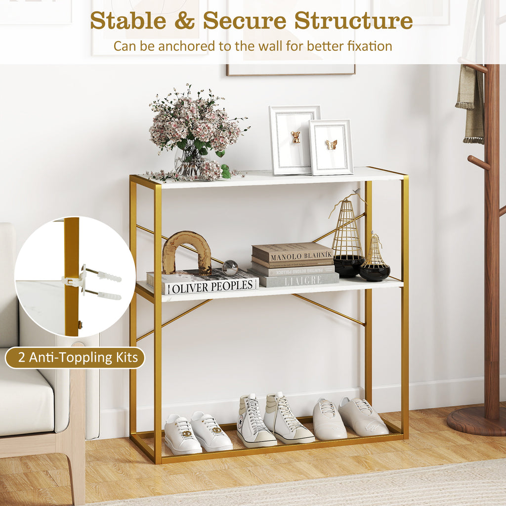 36" Console Table 2-Tier Entryway Table with Wooden Open Shelves and Metal Frame-White