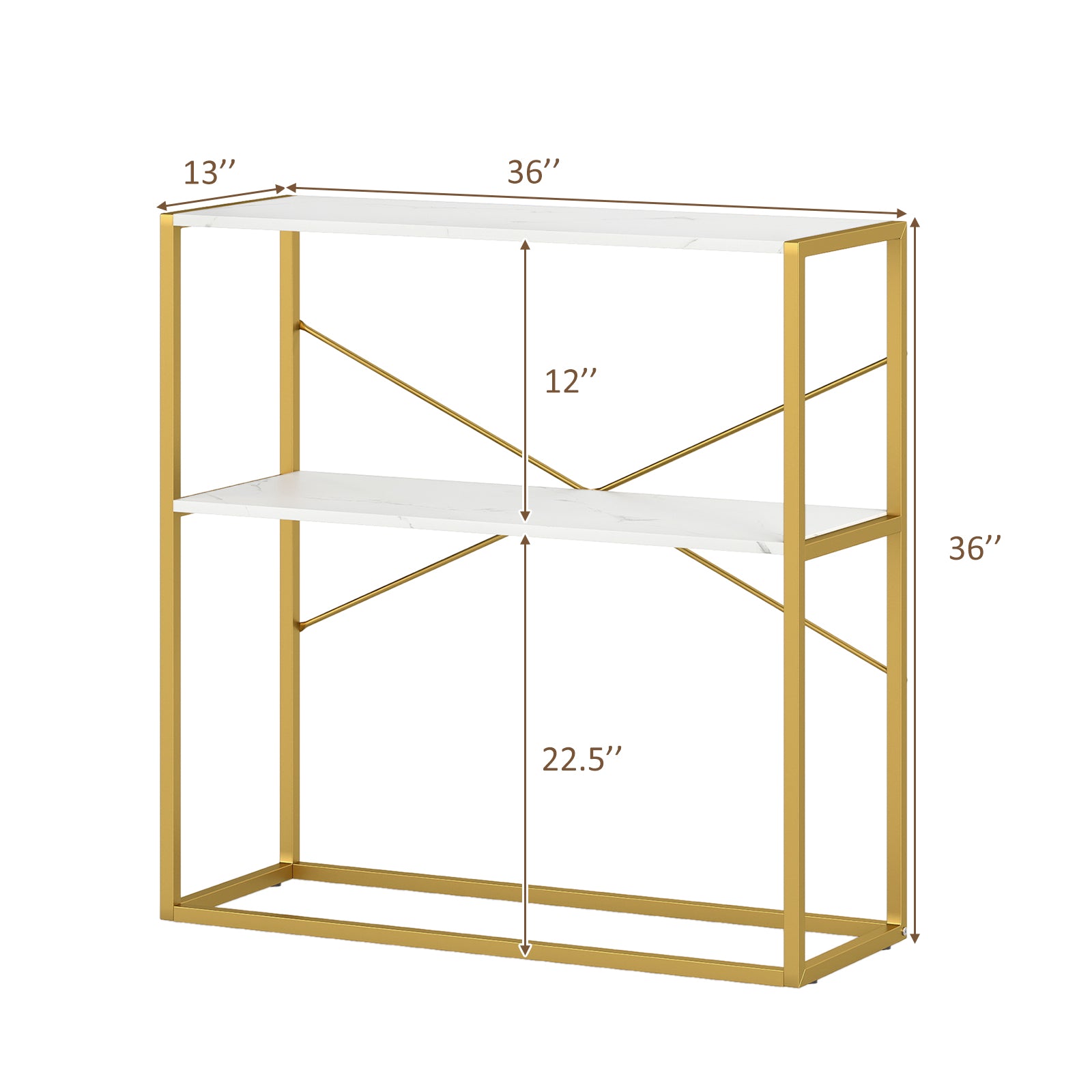 36" Console Table 2-Tier Entryway Table with Wooden Open Shelves and Metal Frame-White