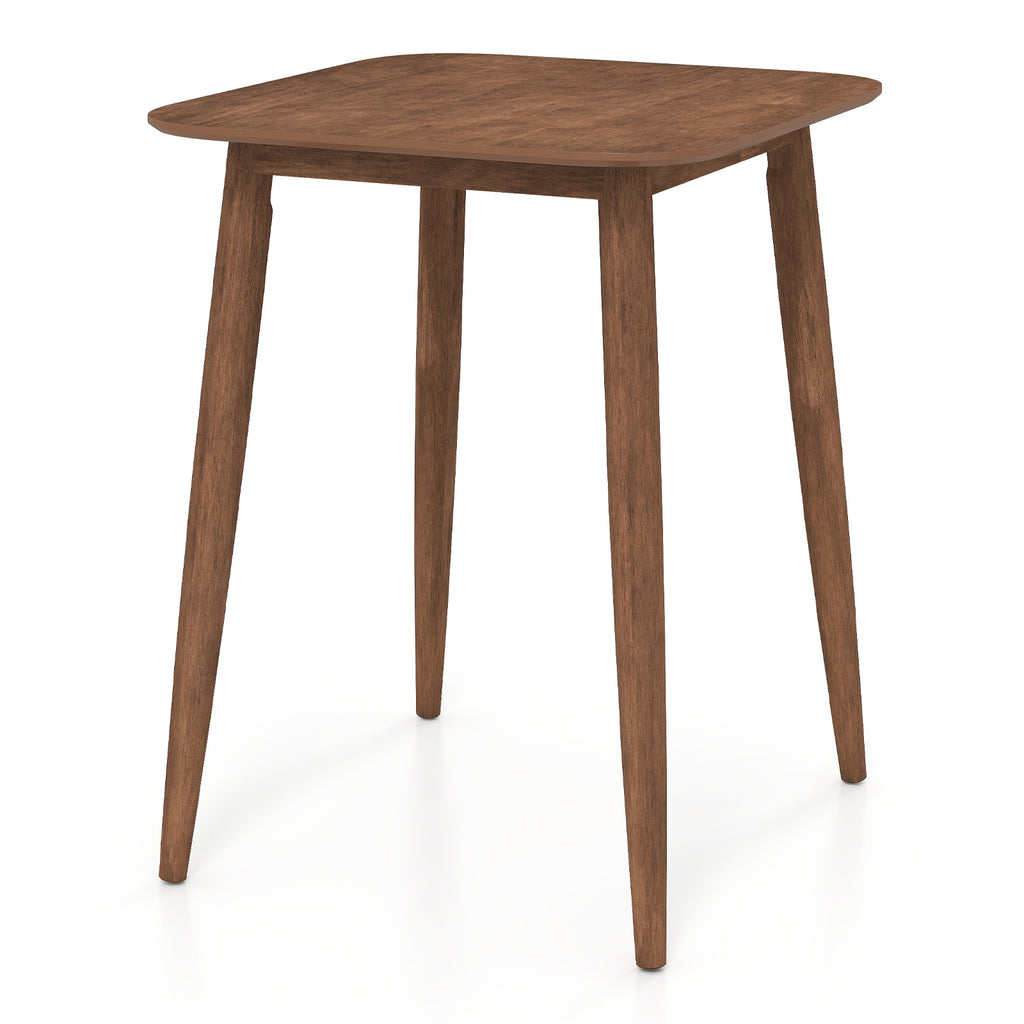 36 Inch Counter Height Bar Table Wooden High Top Pub Table with Solid Rubber Wood Legs-Walnut