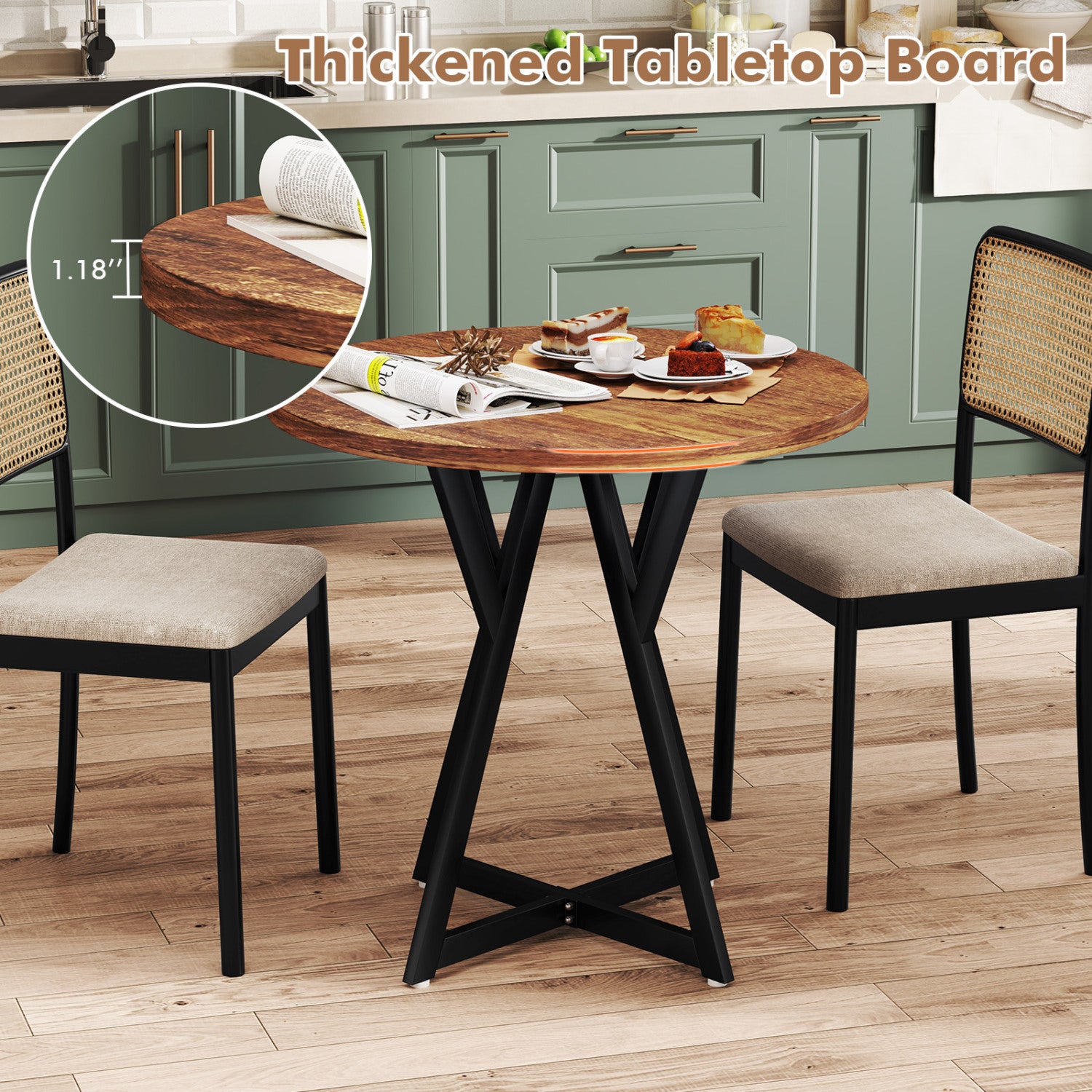 36 Inch Round Dining Table with Metal Pedestal Base-Rustic Brown