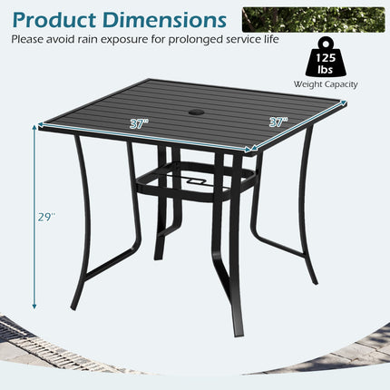 36 Inch Square Patio Table for 4 Metal Dining Table with Umbrella Hole-Black