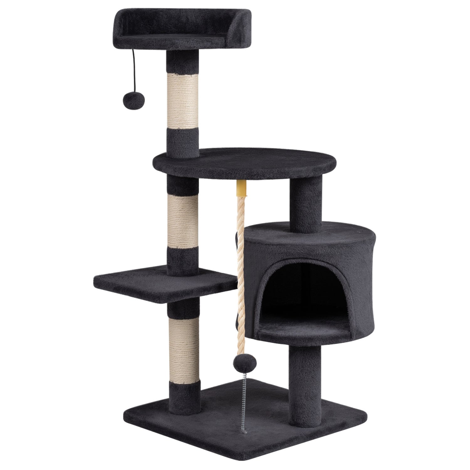36 Inch Tall Kitten Tower with Condo and Plush Perch-Dark Gray