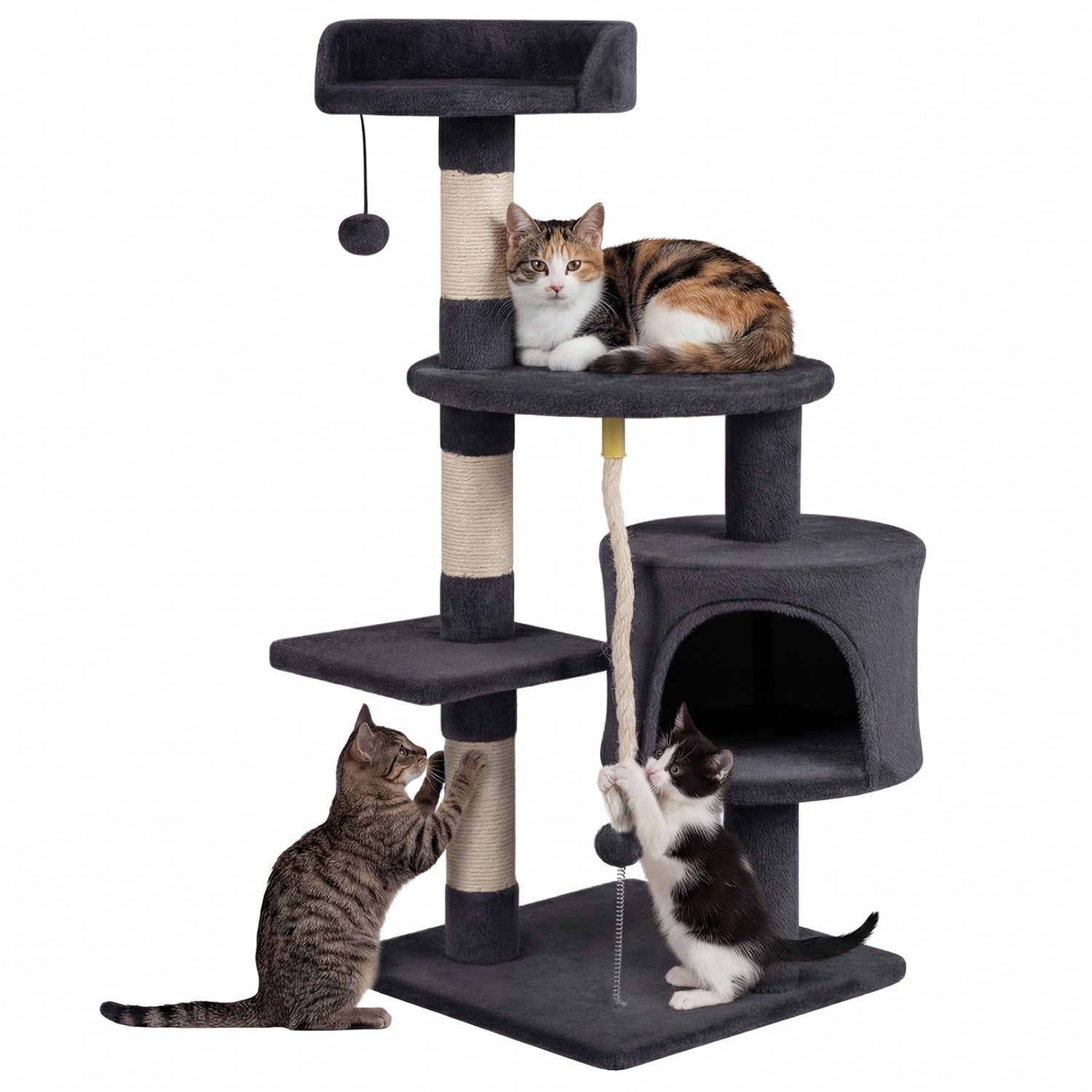 36 Inch Tall Kitten Tower with Condo and Plush Perch-Dark Gray