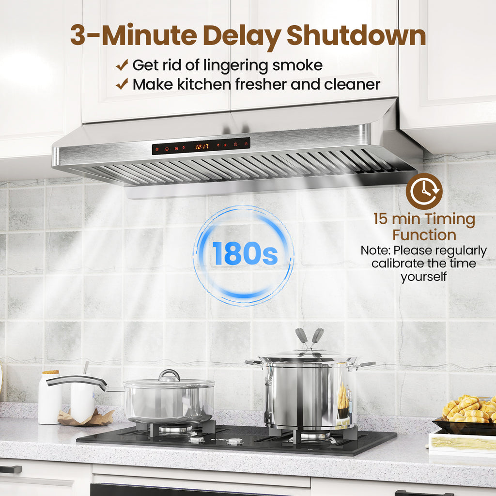 36 Inch Under Cabinet Range Hood 900 CFM Kitchen Stove Vent with Oil Collector-Silver