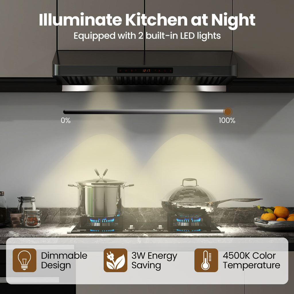 36 Inch Under Cabinet Range Hood 900 CFM Kitchen Stove Vent with Oil Collector-Silver