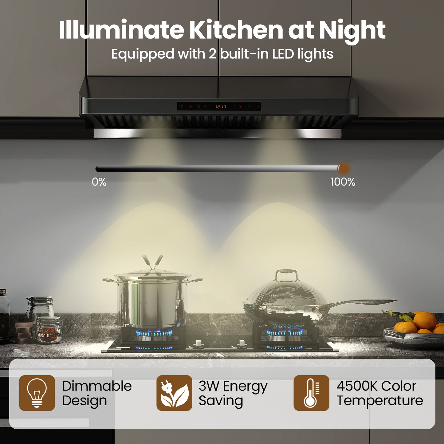 36 Inch Under Cabinet Range Hood 900 CFM Kitchen Stove Vent with Oil Collector-Silver
