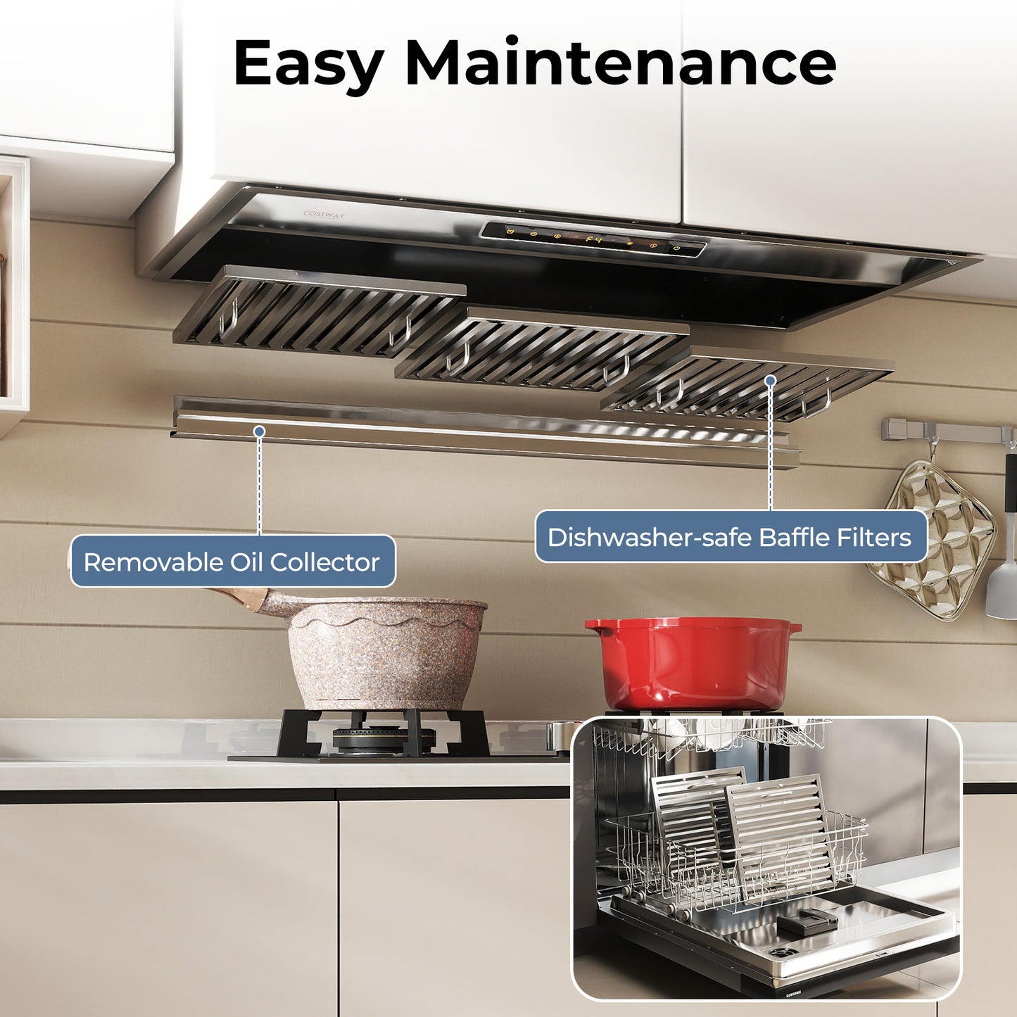 36 Inch Under Cabinet Range Hood with 4 Fan Speeds and Baffles Filters-Silver